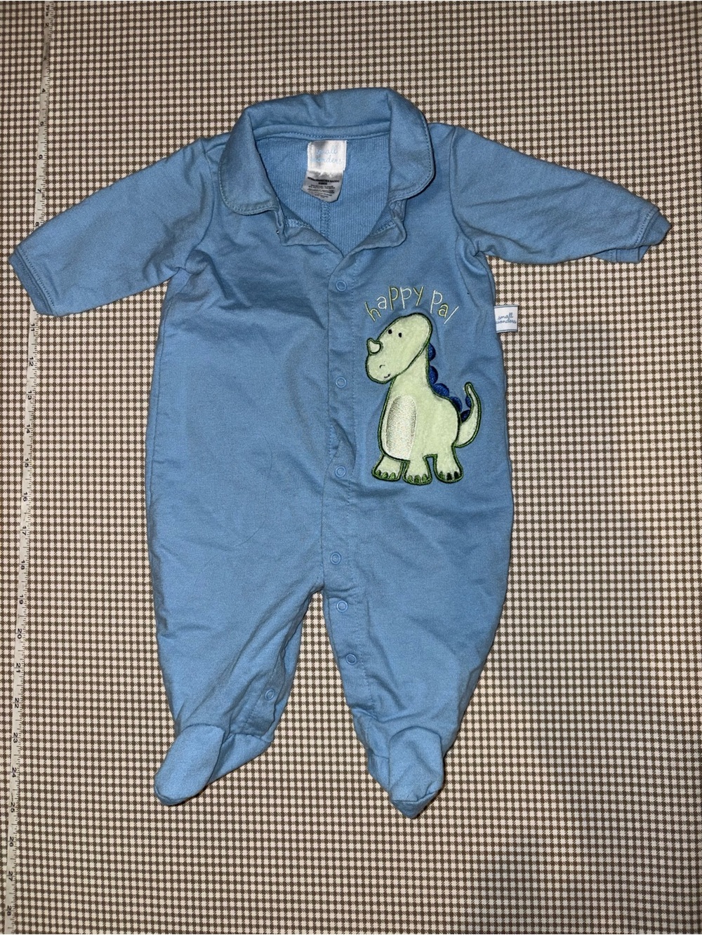Blue 'Happy Pal' Dino One-Piece Footed Romper - Small Wonders size 0-3 months